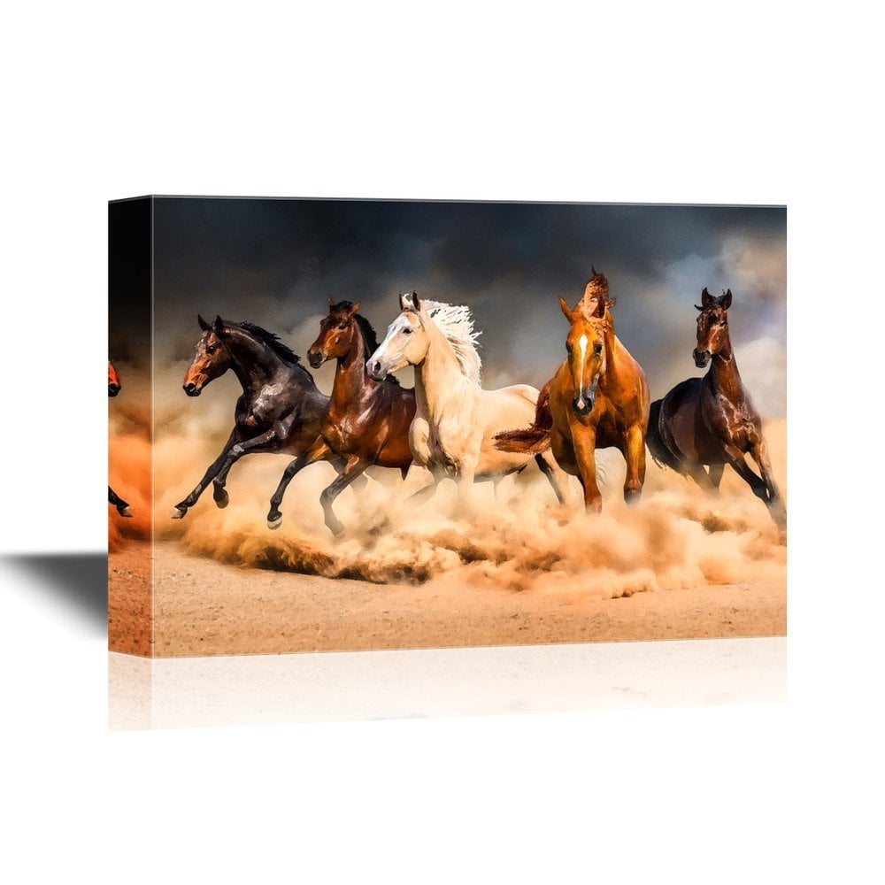 wall26 Canvas Wall Art Five Running Horses Gallery Wrap Modern Home
