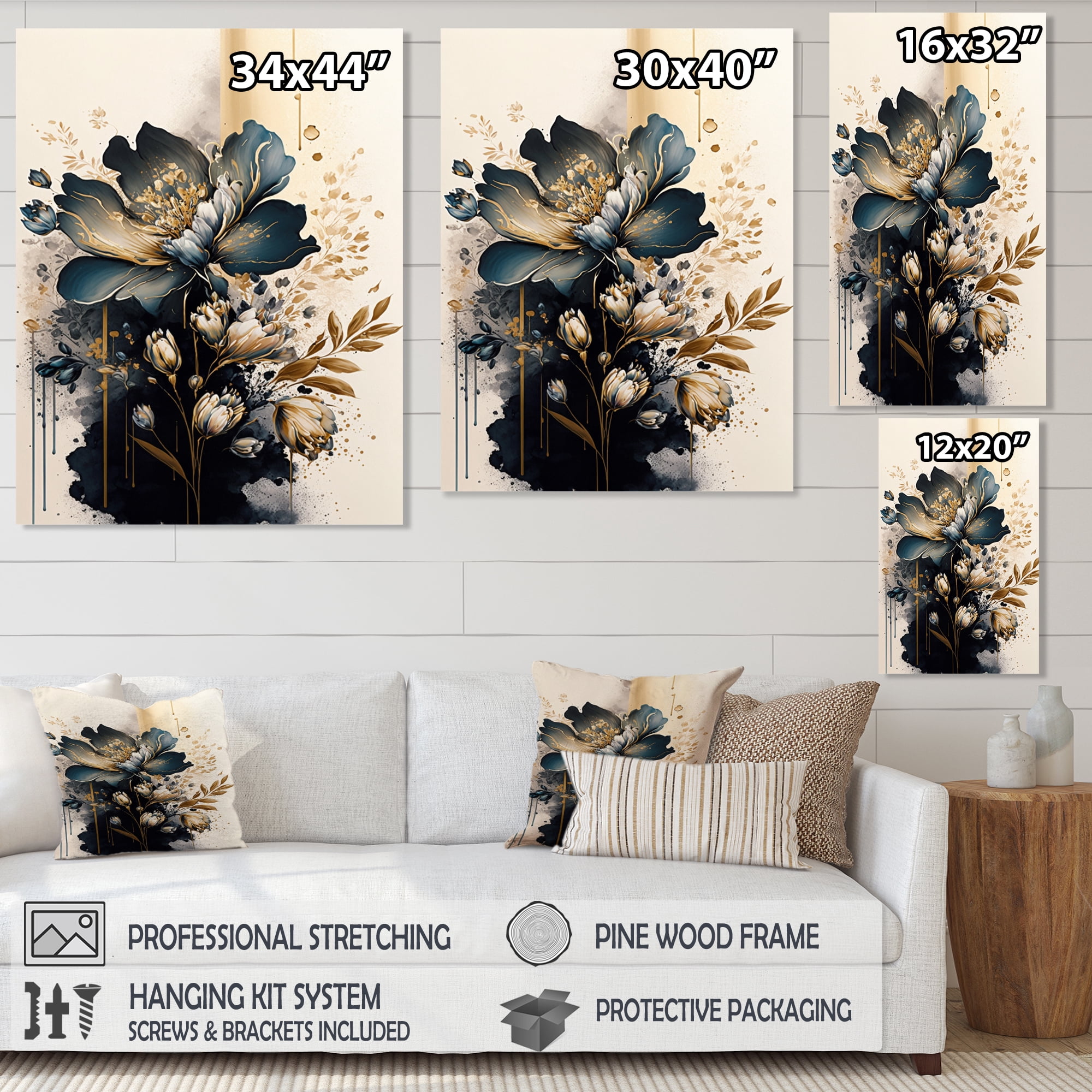 Designart Black And Gold Peruvian Lily Canvas Wall Art