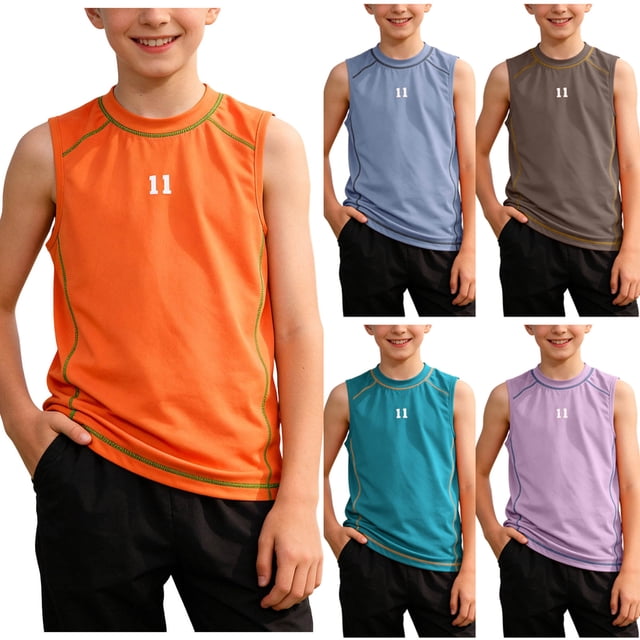 Faraee Débardeurs pour Garçons Athlétiques Sans Manches à Col Rond T-Shirts Enfants Été T-Shirt Basique pour Entraînement Extérieur Décontracté Marche Course 3T 4T 5T 6T 3-14 Ans Bleu