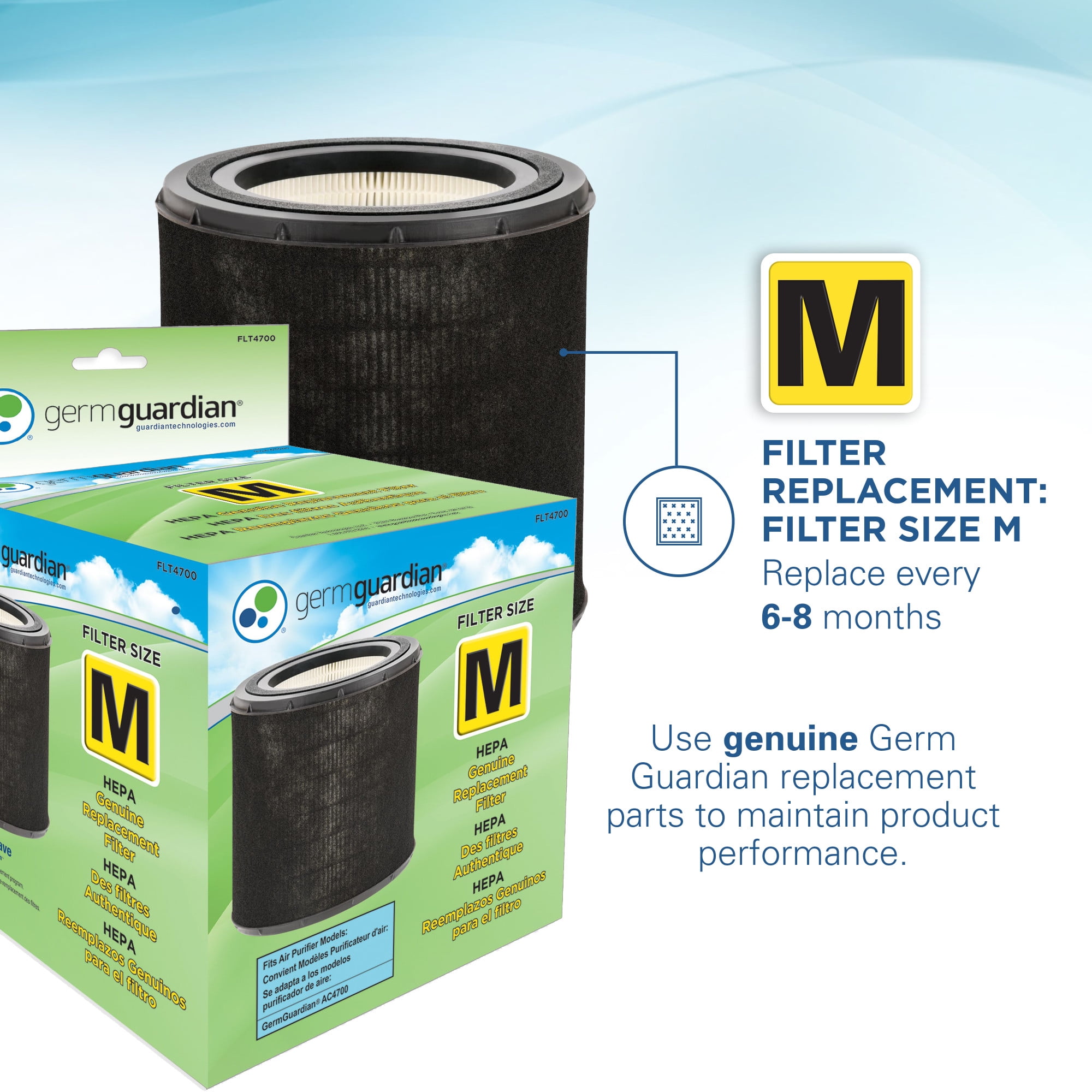Germguardian 728 Sq. ft. HEPA Filter Air Purifier with UV-C Light, 15", White, AC4711W