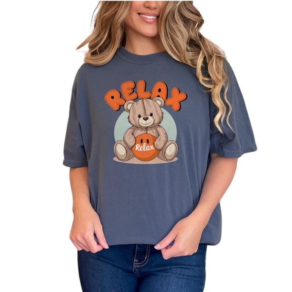 Cute Teddy Bear Graphic, Relax Bear T-Shirt, Cute Cartoon Animal Shirt, Relax and Unwind T-Shirt, Comfy Casual Wear, Denim Comfort Colors T-Shirt, Small