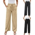 thumbnail image 1 of Sentmoon High Waisted Linen Pants Women Solid Color Women's Summer Pants Oversized Relaxed Fit Soft and Comfortable Running Pants Women with Pocket Beach Stuff for Working Out and Gym, 1 of 6