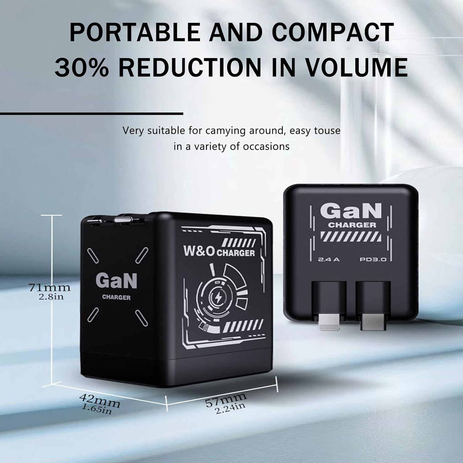 2-in-1 Gan 35w Fast Charger – Dual Cable Wall Plug with Type-C & L Cables, Dual Output, Foldable Plug, for Home, Travel, Office, Multiple Devices