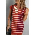 thumbnail image 4 of Stylish Short Sleeve Brown Stripe Sweater Dress - Versatile Knit Dress for Everyday Wear - [ZhiHiMeRi] | (US 8-10)M, 4 of 6