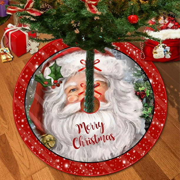 Kttectoa Nouvelles Arrivees Jupe de Sapin de Noel 48 Pouces Flocon de Neige d Hiver Jupes Rouges Ornements de Sapin de Noel Halloween Jupe de Sapin de Renne Douce Peluche Centre de Coupons