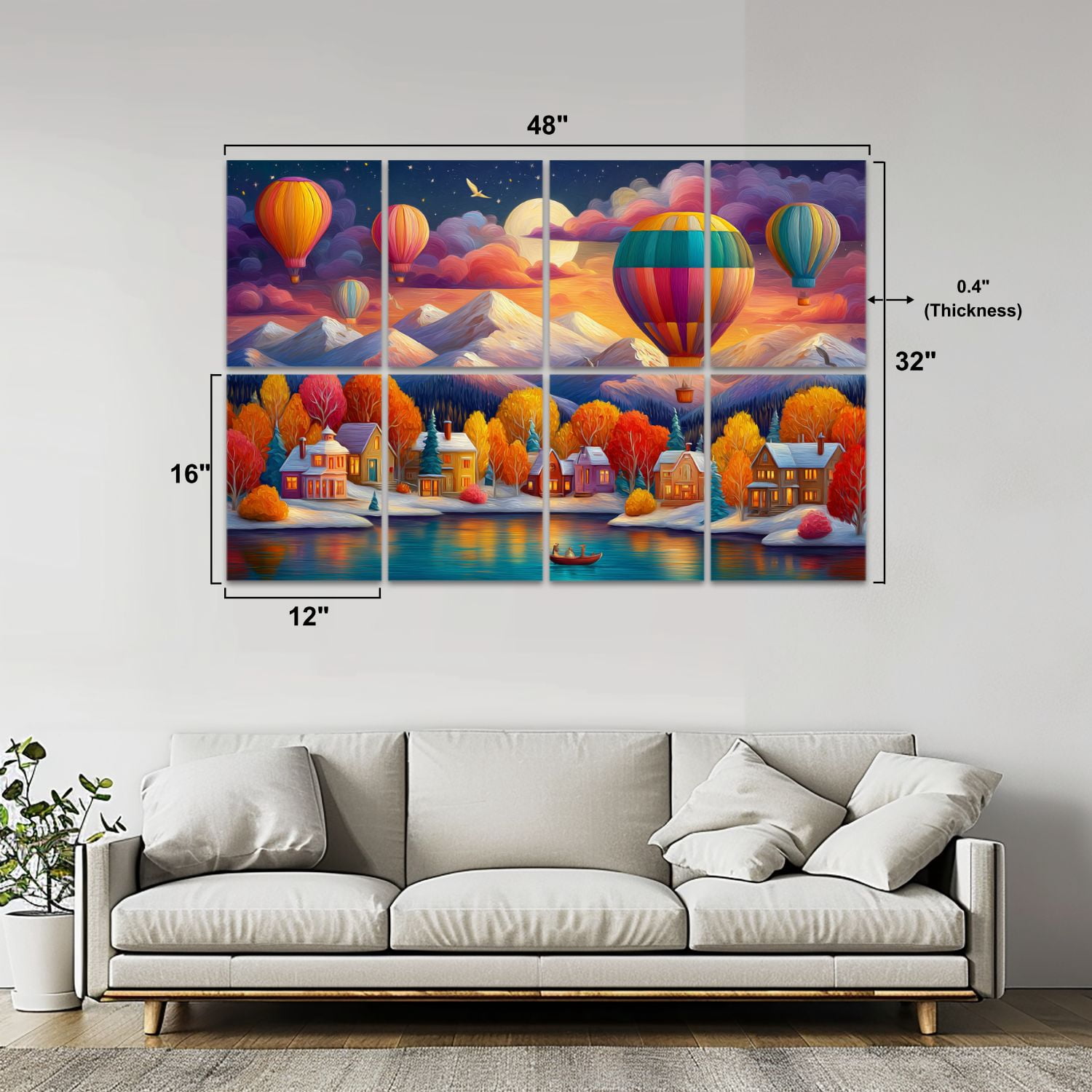 8 Pack Art Acoustic Panels Sound Absorbing Snow Mountain Diamond Art Mountain Lake Landscape Hot Air Balloon Full Decorative Soundproof Wall Panels Self Adhesive for Nursery Game Room Bedroom 48"x32"