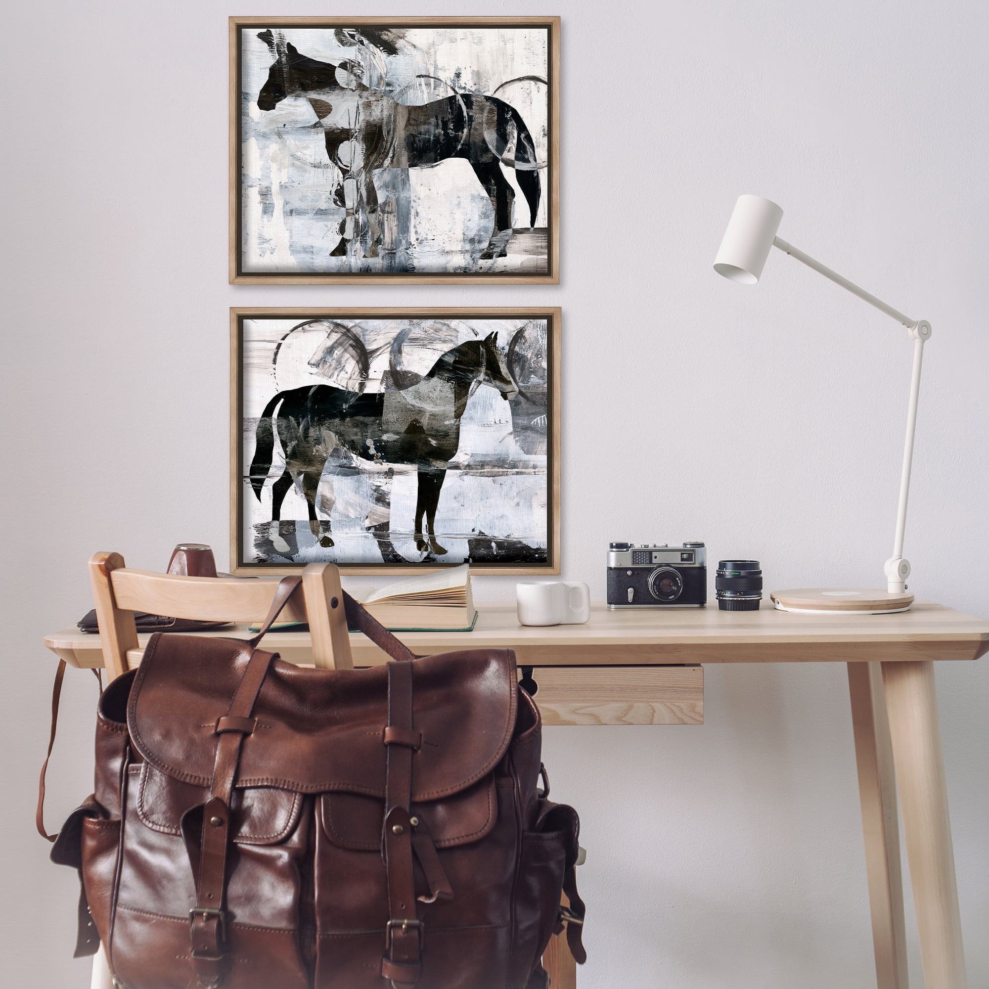 Stupell Industries Abstract Horse Silhouette Circles Animals Painting Brown Floater Framed Canvas Art Print Wall Art, 31 x 25, Set of 2