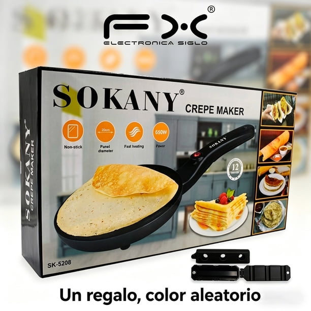 Siglo Eléctrica Antiadherente de 20 cm, Calentado Rápido y 650 W de Potencia para Preparar Crepas, Hotcakes y Postres en Minutos, Plancha para Crepas con Superficie Uniforme y Fácil de Limpiar