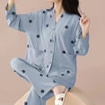 thumbnail image 2 of zaveiop Womens Cotton Gauze Pajama Set Floral Print 2 Piece Pj Set Long Sleeve Fall Sleepwear Cute Pj Sets (Blue, M), 2 of 4