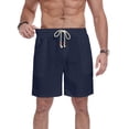 thumbnail image 6 of GIRUNS Men's Linen Shorts Casual Summer Beach Drawstring Elastic Waist Shorts with Pocket Navy Blue XL, 6 of 7