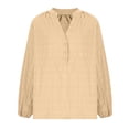thumbnail image 5 of Olyvenn Stylish Womens Tops Dressy Casual Lantern Long Sleeve Shirts Spring Outfits Textured Business Blouses V Neck Button Down Shirts Khaki 12, 5 of 5