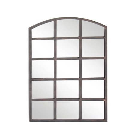 Decmode 40 X 30 Inch Modern Wood And Iron Arched Window Paneled Glass Wall Mirror Reflective Metallic