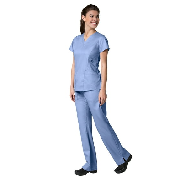 Maevn Eon Women's V-Neck Pocket Top & Full Elastic Zipper Pocket Cargo Pant Scrub Set