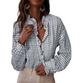 thumbnail image 4 of Endives Womens Button Down Blouse Plaid V Neck Casual Long Sleeve Tops Work Checkered Shirt Trendy Spring Outfit, 4 of 6