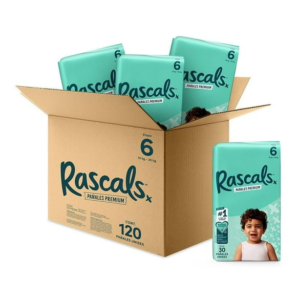 Pañales premium Rascals Etapa 6 Unisex 120 piezas