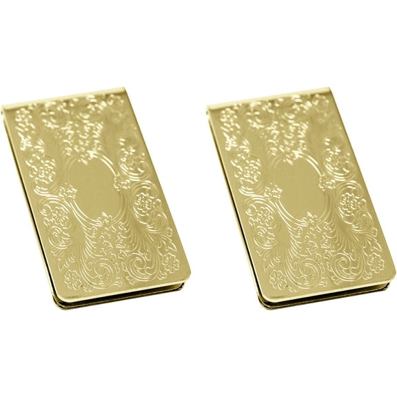Set of 2 Chrome-Plated Stainless Steel Money Clips in Gold (Vintage Victorian Scroll)