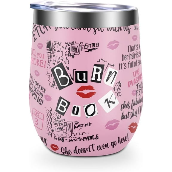 Movie Tumbler, Burn Book Wine Tumbler, Movie Lover Gifts for Women Girls Friends Sister, Movie Fans Gift, Birthday Halloween Christmas Gift Idea, 12 oz Stainless Steel Coffee Thermos with Lid