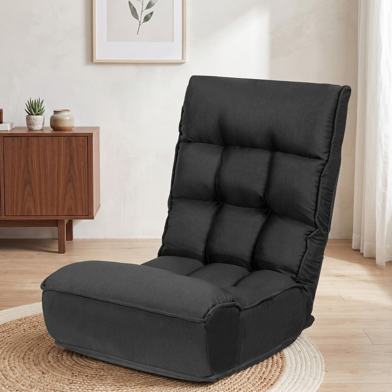 Furnibear 4-Position Adjustable Folding Floor Chair, Foldable Lazy Sofa Gaming Recliner with Steel Frame for Reading Watching TV, 286 lbs Capacity, Black