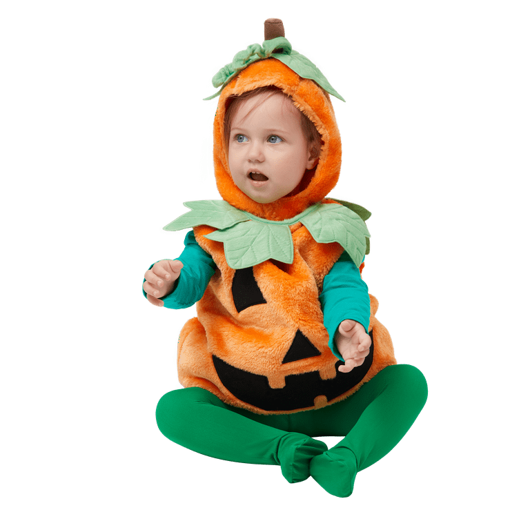 SYNCFUN Pumpkin Costume for Kids with Plush Green leaves,Halloween 