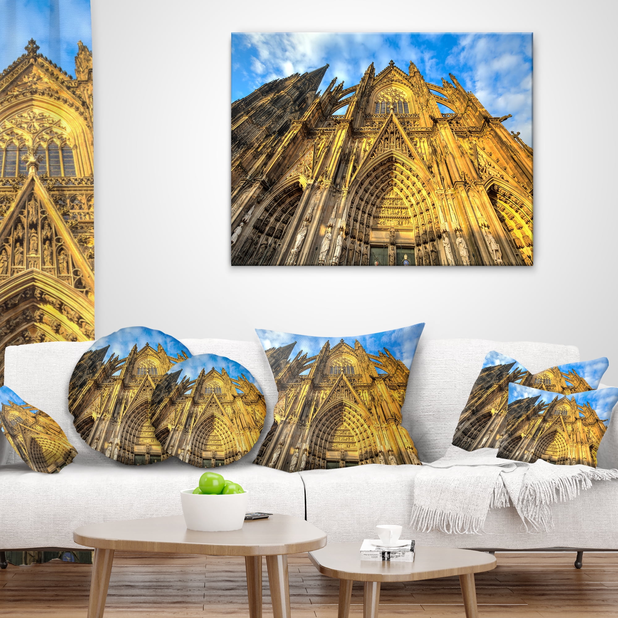 Designart Dom Church in City Cologne Lit By Sun - Cityscape Art Throw Pillow - 12x20
