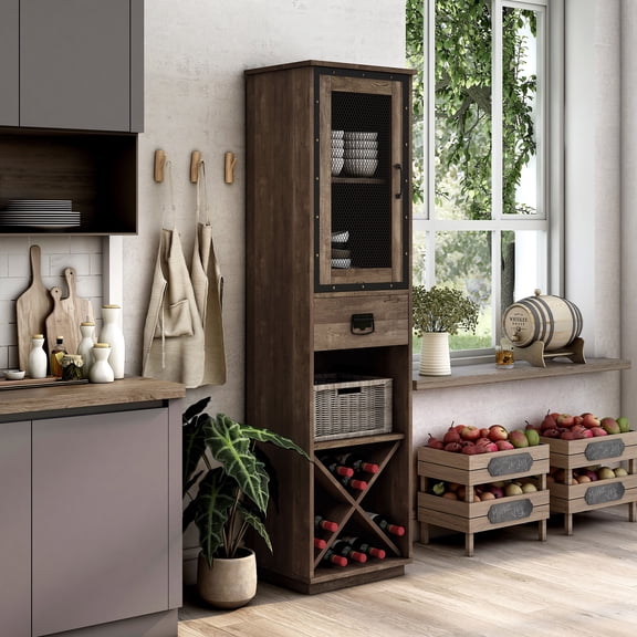 Musa Multi-Storage Wood Tower Cabinet, Reclaimed Oak
