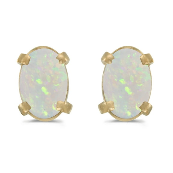 14k Yellow Gold Oval Opal Earrings