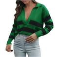 thumbnail image 1 of Womens Fall Fashion 2022! QLEICOM Sweaters for Women, Fashion Women's Casual V Neck Stripe Long Sleeve Pullover Knitted Sweater Tops On Clearance, 1 of 6