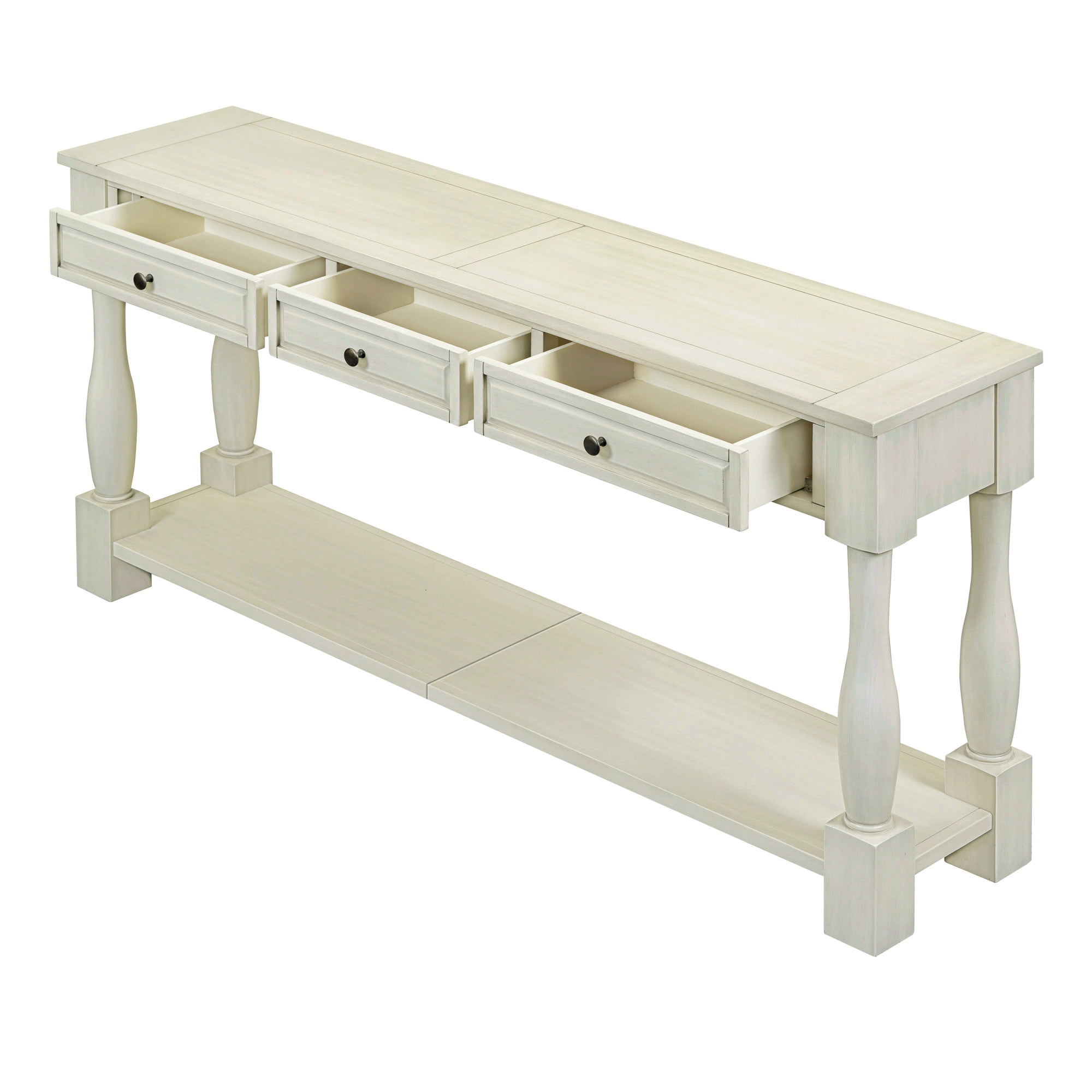 EUROCO 63" Console Table Sofa Table, Solid Wood Console Table with 3 Drawers and Bottom Shelf for for Entryway, Hallway, Living Room, Antique White