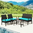 thumbnail image 1 of Costway Ensemble de Mobilier de Terrasse en Osier 4 Pcs Chaises Rembourrées et Causeuse avec Table à Café Jardin, 1 of 7