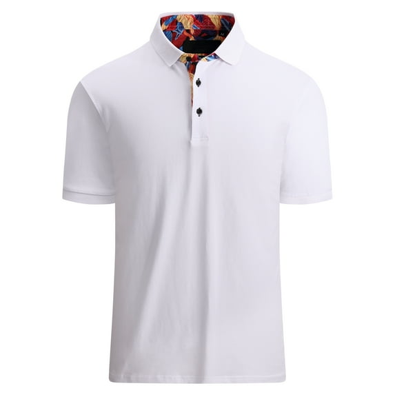 Damipow Mens Polo Shirts Short Sleeve Regular Fit Fashion Designed Golf Polo Shirt,White S