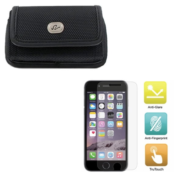 Compatible With iPhone 8 7 6S 6 - Black Rugged Canvas Phone Case w Screen Protector Matte Anti-Glare Anti-Fingerprint