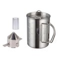 thumbnail image 1 of Taza de acero inoxidable para acampar al aire libre con tapa, taza de café para acampar con asa plegable para senderismo y viajes (500 ml), 1 of 3
