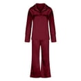 thumbnail image 5 of MuZeFu Pajamas for Women Set Long Sleeve Women Satin Pajamas Set Long Sleeve Silk Top And Wide Leg Pants Pjs Sets With Pockets, 5 of 8