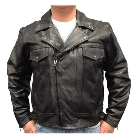 Redline Men's Leather Zipper Touring Motorcycle Riding Jacket, Black
