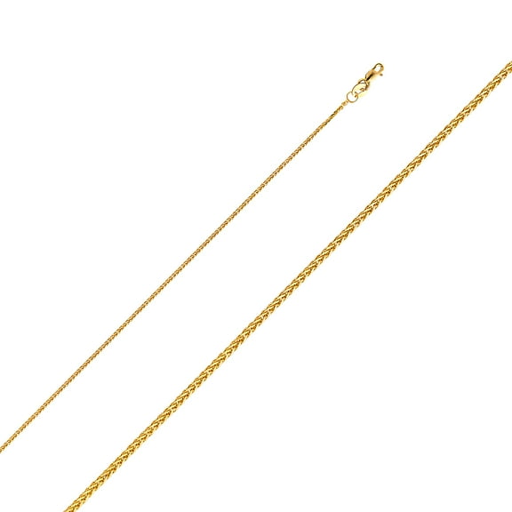 Precious Stars Genuine 14k Yellow Gold 1mm Diamond-cut Wheat Chain Necklace for Men and Women - Perfect for Pendants - Available in 16" 18" 20" 22"