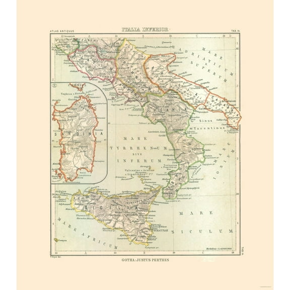 Historic Map - Italy South - Perthes 1896 - 23 x 25.95 - Vintage Wall Art