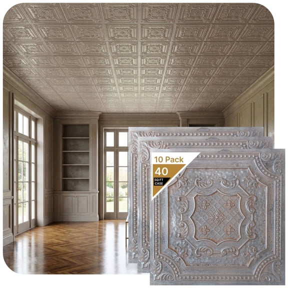 DCT04-Elizabethan Shield 2 ft. x 2 ft. PVC Glue-up or Lay-in Ceiling Tile in Weathered Iron (40 Sq.ft / Pack) - 10 Pieces