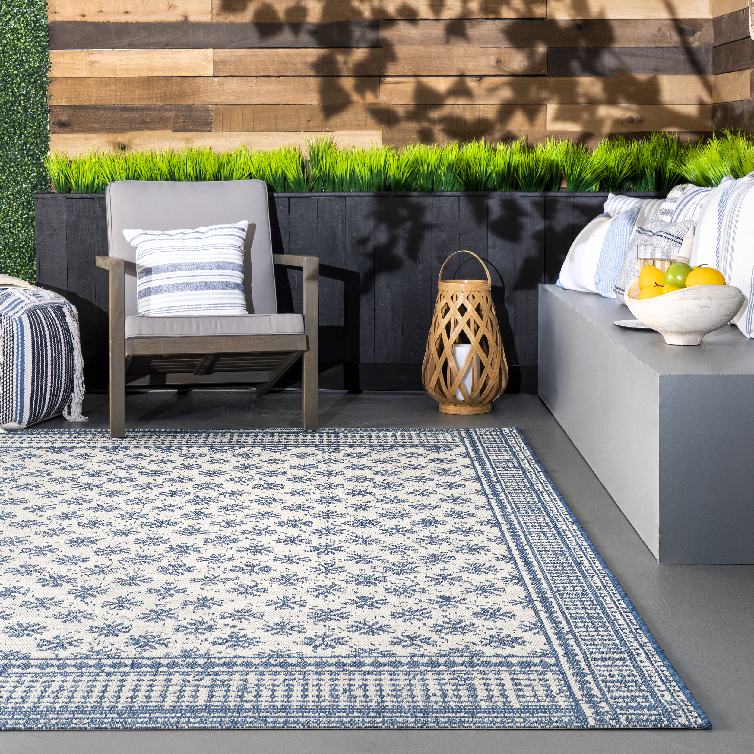 nuLOOM Rana Border Indoor/Outdoor Area Rug, 8' 6" x 12', Blue