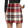 thumbnail image 2 of Seyurigaoka Women Juniors Bodycon Mini Skirt Classic Plaid Print High Waist Zip Up Wool Pencil Skirt for Teen Girls, 2 of 4