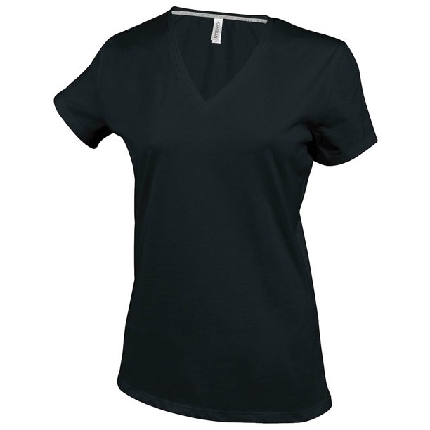 Kariban- Camiseta de manga corta con cuello en forma de V para chica/mujer (Negro)