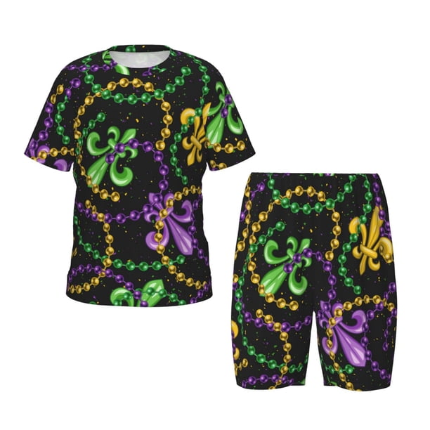 Balery Mardi Gras6 Conjunto de Pijama Infantil de Manga Corta con Estampado – Ropa de Dormir de Algodón Suave-3X-Large