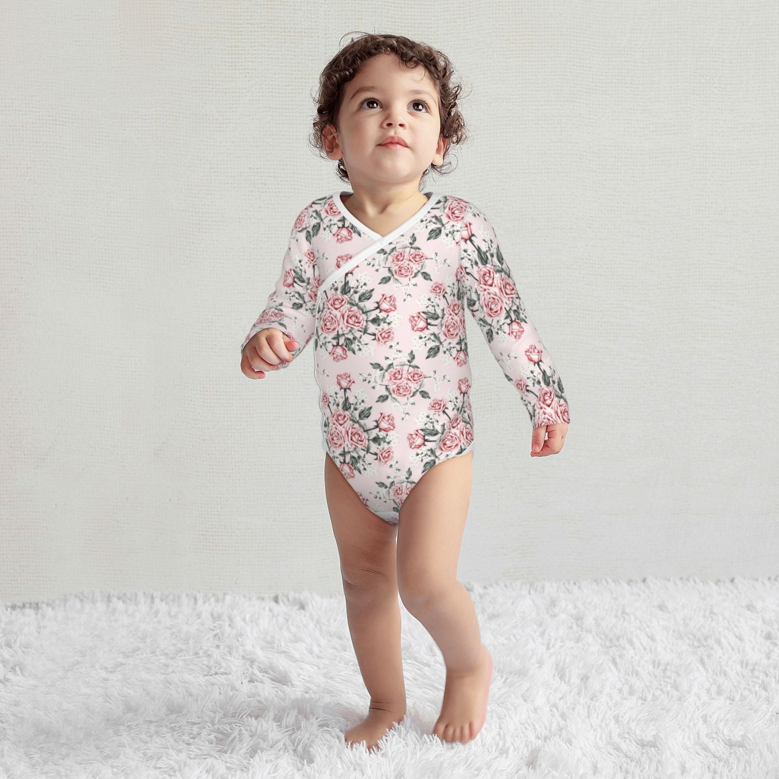 Xecao Rose Flowers Print Baby unisex-baby Cotton Long-sleeve Bodysuits-2 Years