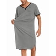 thumbnail image 2 of Ekouaer Mens Sleepwear Short Sleeve Nightgown Henley Nightshirt V Neck Sleep Shirt Long Loungewear, 2 of 6