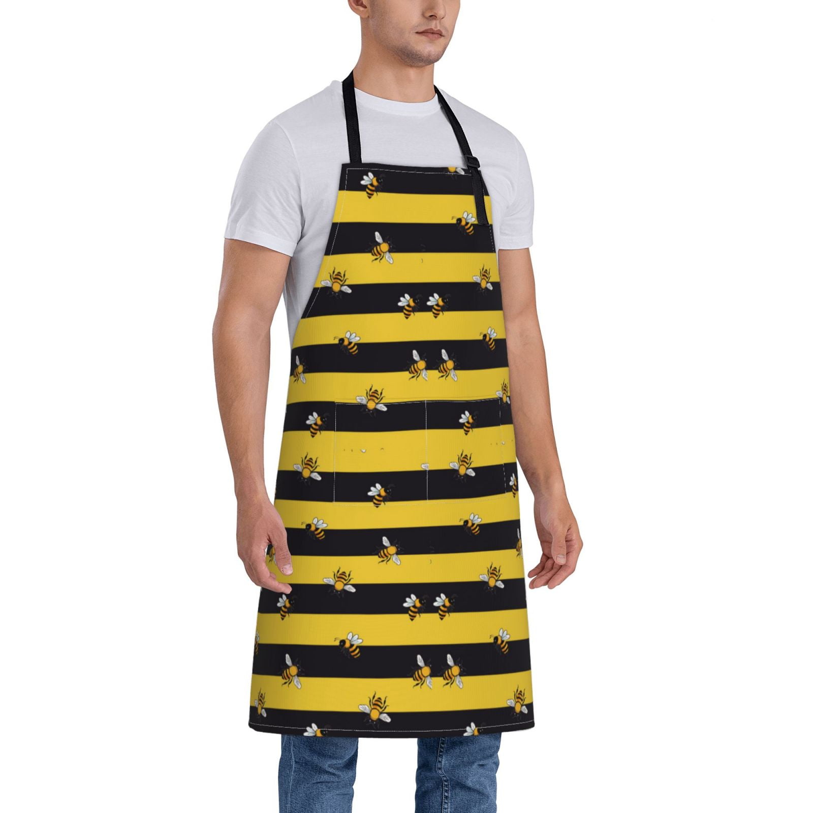 Kdxio Striped With Bees Apron with Pockets Adjustable Kitchen Aprons for Men Women Waterproof Aprons for Cooking,Drawing,Crafting, Baking Household Cleaning