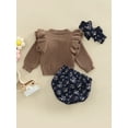 thumbnail image 4 of 3Pcs Outfits Set for Baby Girls, Long SLeeve Knit Pullover Top + Drawstring Shorts + Matching Headband Outfit, 4 of 8