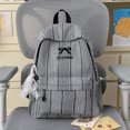 thumbnail image 3 of Stripe School Backpack, Bowknot Embroidery Bag with Drawstring Side Pockets, Lightweight Breathable Bookbag for College Travel (Black), 3 of 6
