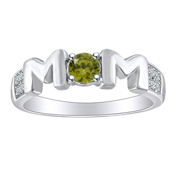AFFY Mother's Day Jewelry Gifts Simulated Peridot & White Natural Diamond Accents Mom Promise Ring In 14k White Gold Over Sterling Silver Ring Size-5.5
