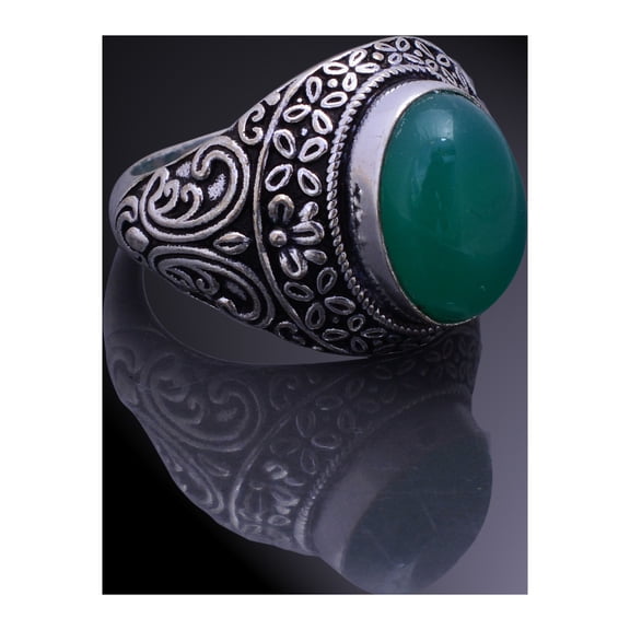 Natural Green Onyx Gemstone Handmade 925 Sterling Silver Ring Size 10.5