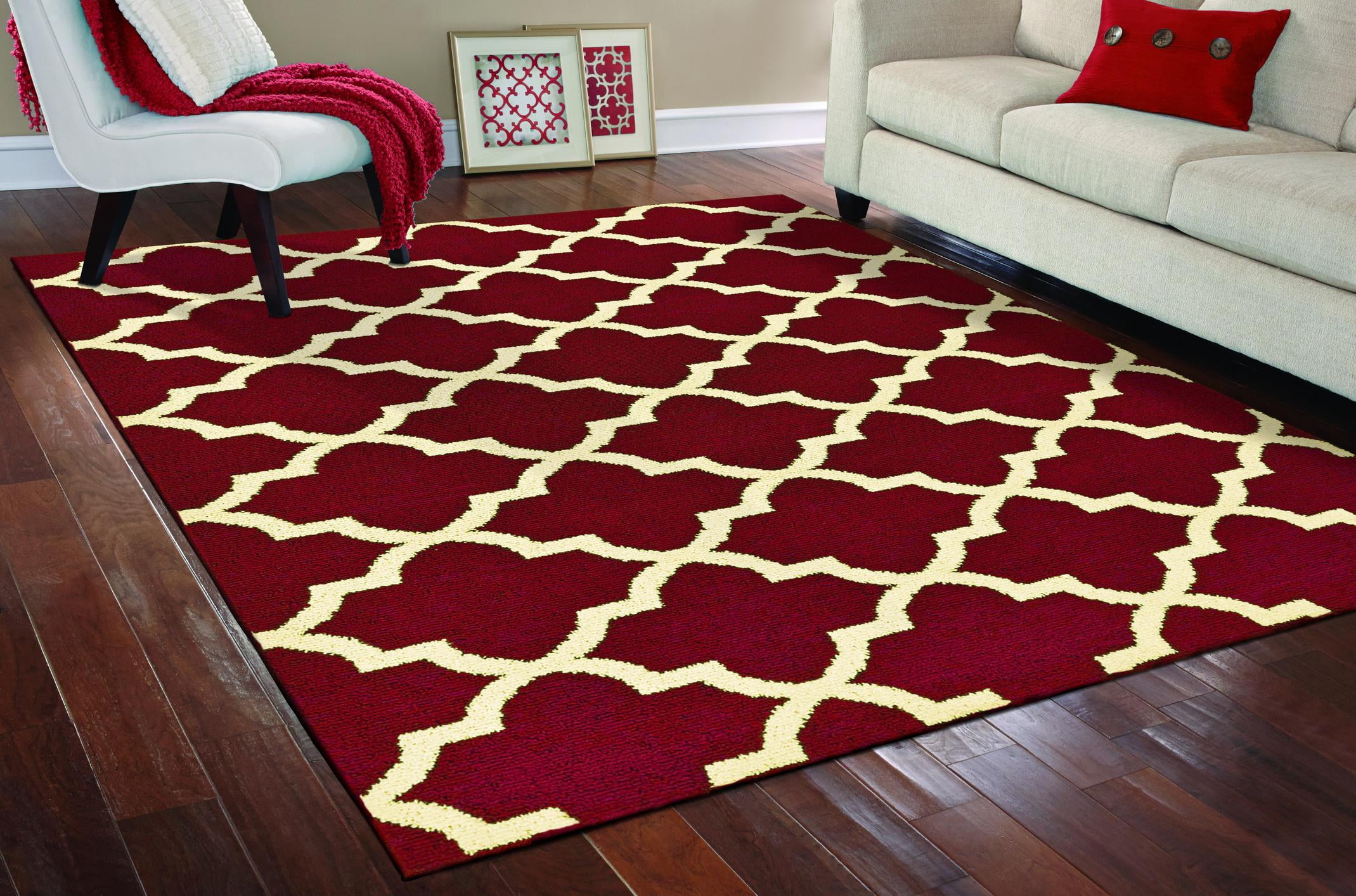 Mainstays Quatrefoil Chili Red/Ivory Indoor Area Rug, 9' x 12'