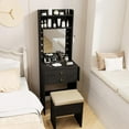 thumbnail image 2 of LDAILY Small Vanity Desk with Mirror and Lights, Modern Slim 3 in 1 Vanity Desk with Charging Station and Foldable Side Table, Compact Vanity with Hidden Chair and 2 Drawers for Bedroom (Black), 2 of 16